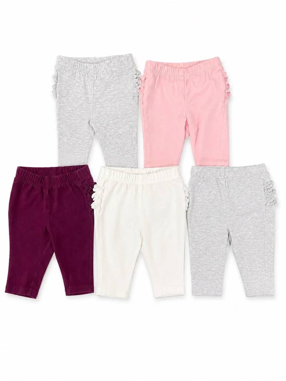 Old Navy Girls 5-Pack Ruffle Side Leggings - Pink, Gray, White, Burgundy